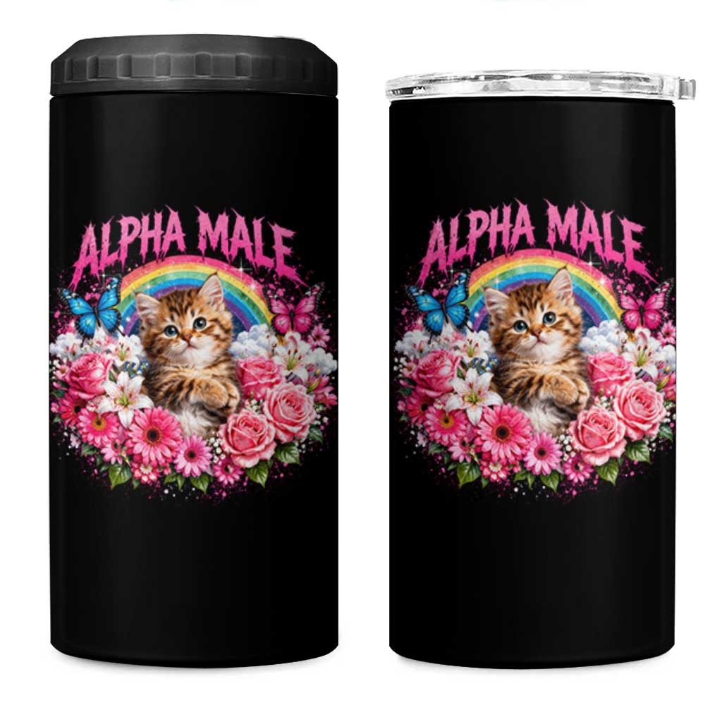 Alpha Male 4 in 1 Can Cooler Tumbler Funny Cat Kitten Meme Rainbow Floral