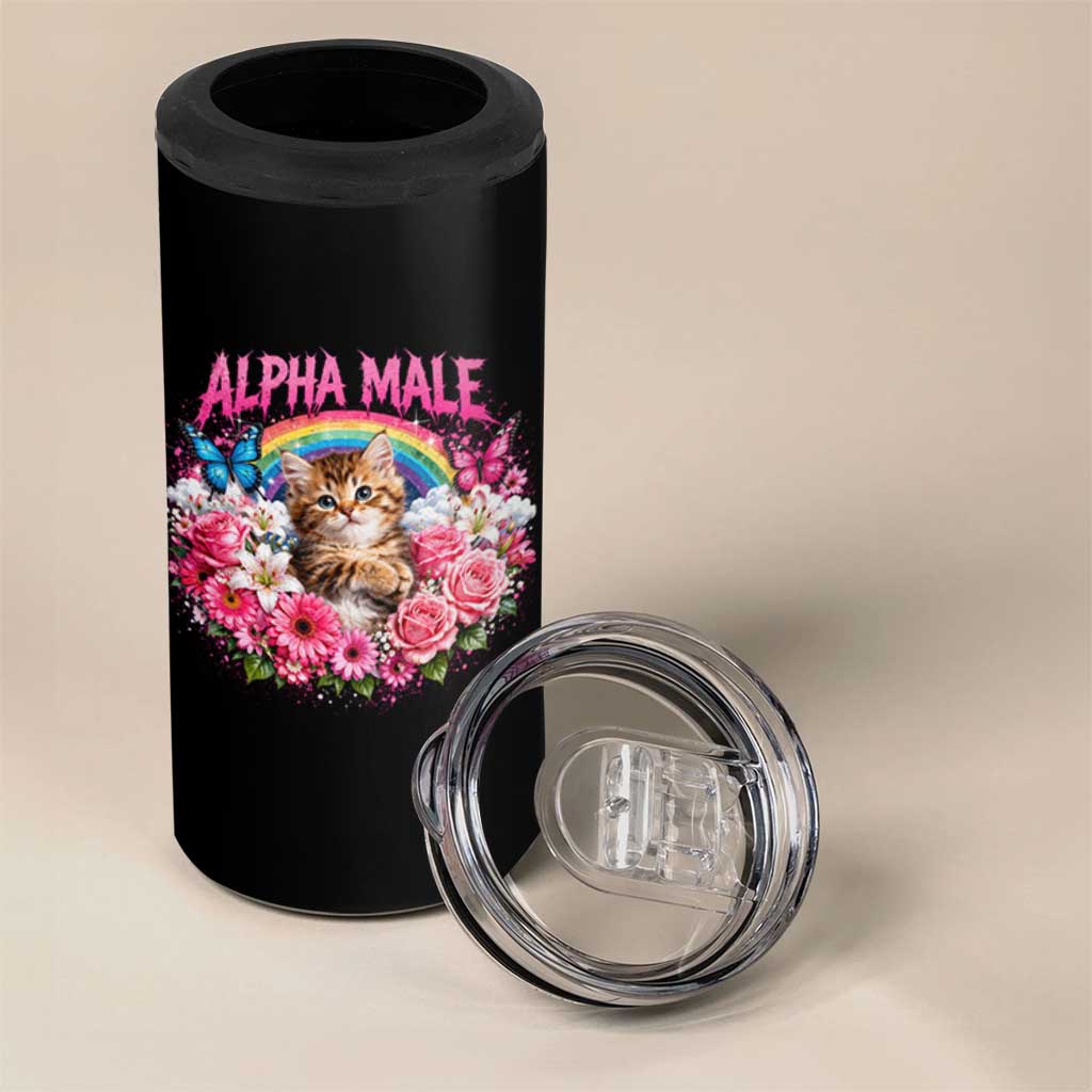 Alpha Male 4 in 1 Can Cooler Tumbler Funny Cat Kitten Meme Rainbow Floral