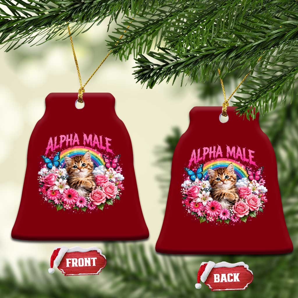 Alpha Male Ceramic Ornament Funny Cat Kitten Meme Rainbow Floral