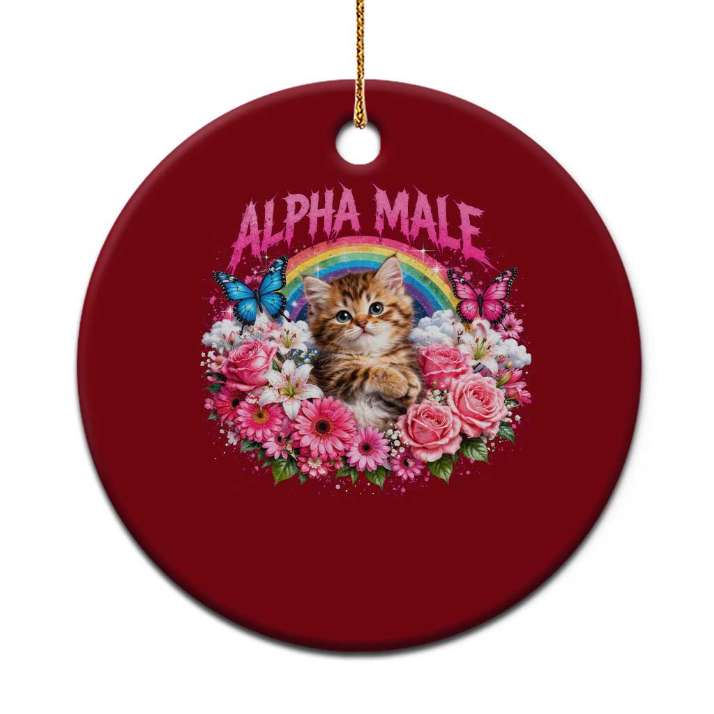 Alpha Male Ceramic Ornament Funny Cat Kitten Meme Rainbow Floral