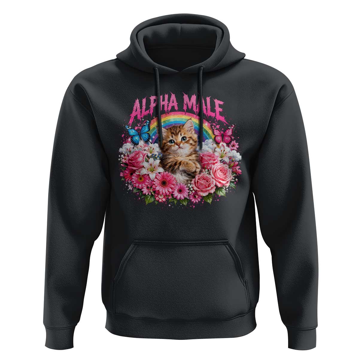 Alpha Male Hoodie Funny Cat Kitten Meme Rainbow Floral