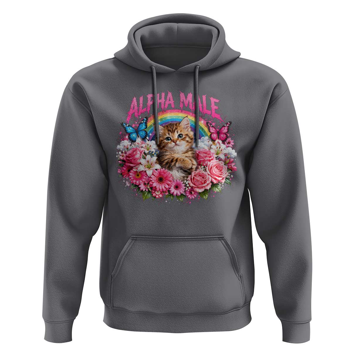Alpha Male Hoodie Funny Cat Kitten Meme Rainbow Floral