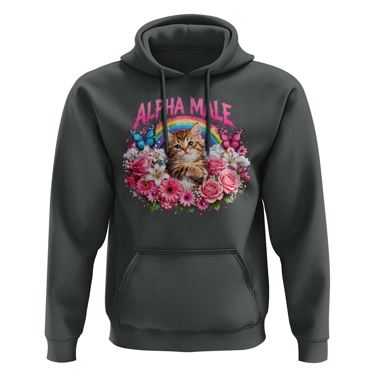 Alpha Male Hoodie Funny Cat Kitten Meme Rainbow Floral