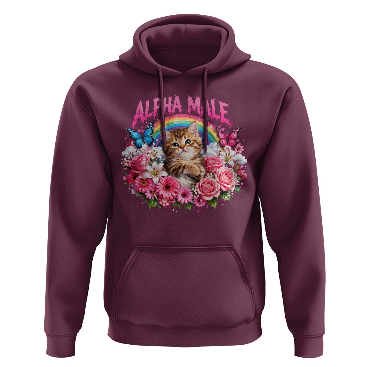 Alpha Male Hoodie Funny Cat Kitten Meme Rainbow Floral