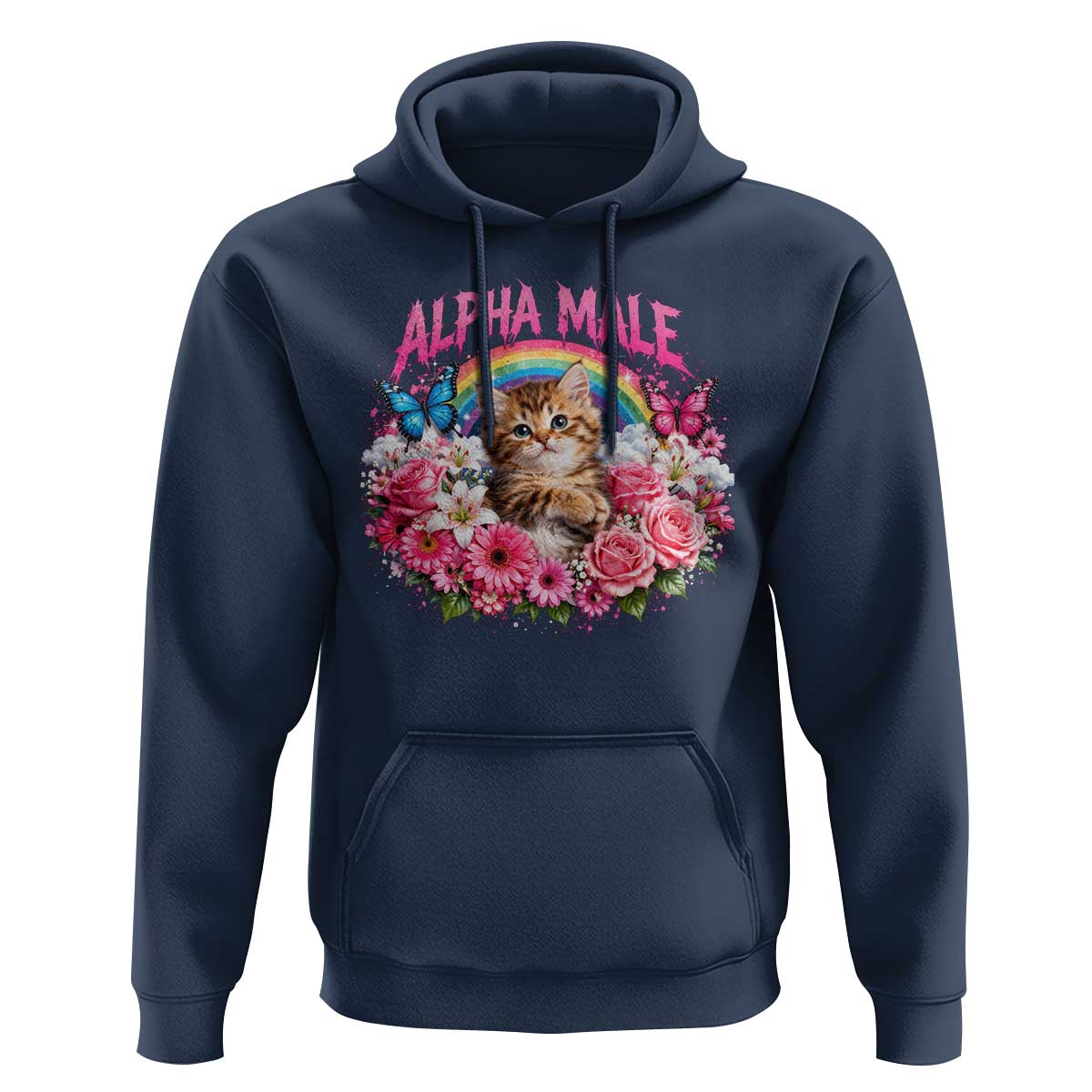 Alpha Male Hoodie Funny Cat Kitten Meme Rainbow Floral