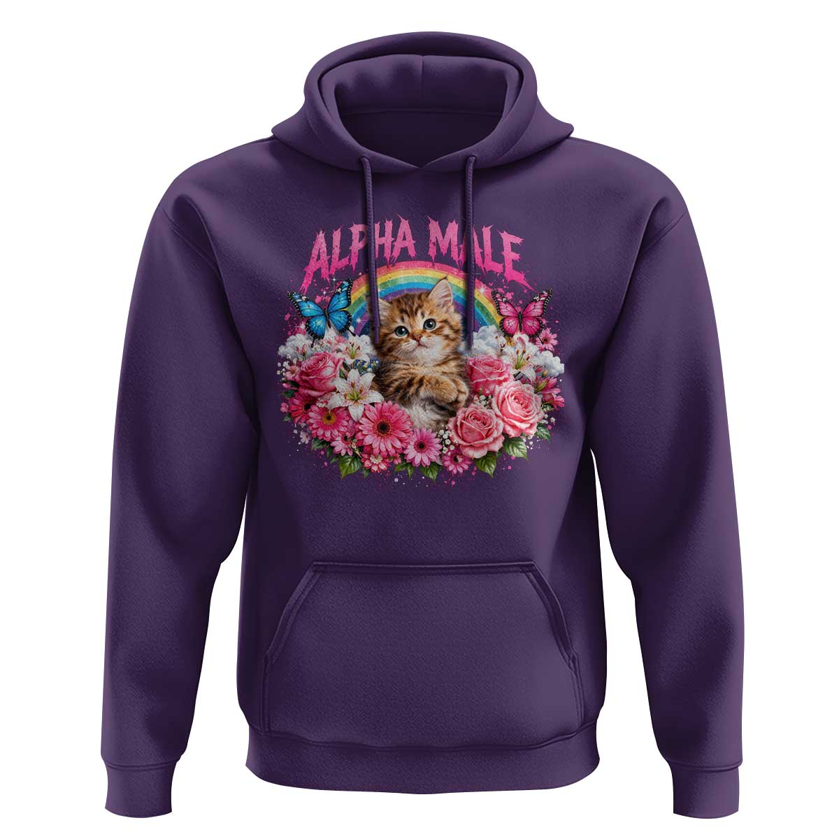 Alpha Male Hoodie Funny Cat Kitten Meme Rainbow Floral