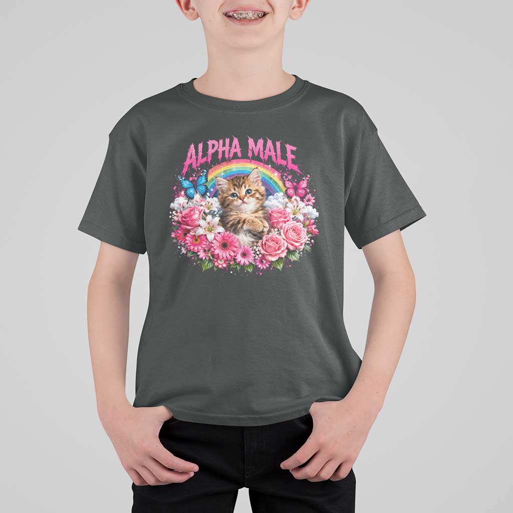 Alpha Male T Shirt For Kid Funny Cat Kitten Meme Rainbow Floral