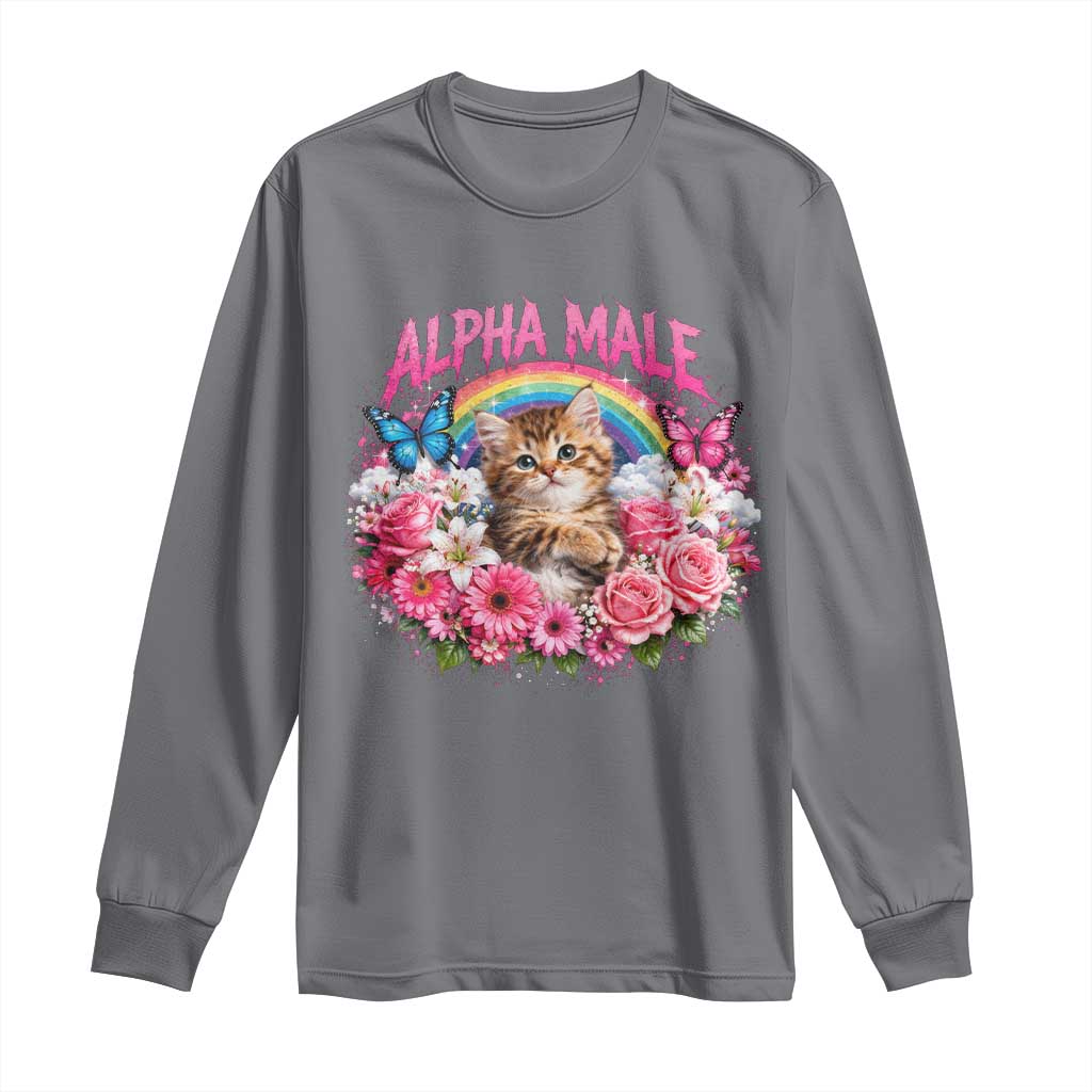 Alpha Male Long Sleeve Shirt Funny Cat Kitten Meme Rainbow Floral