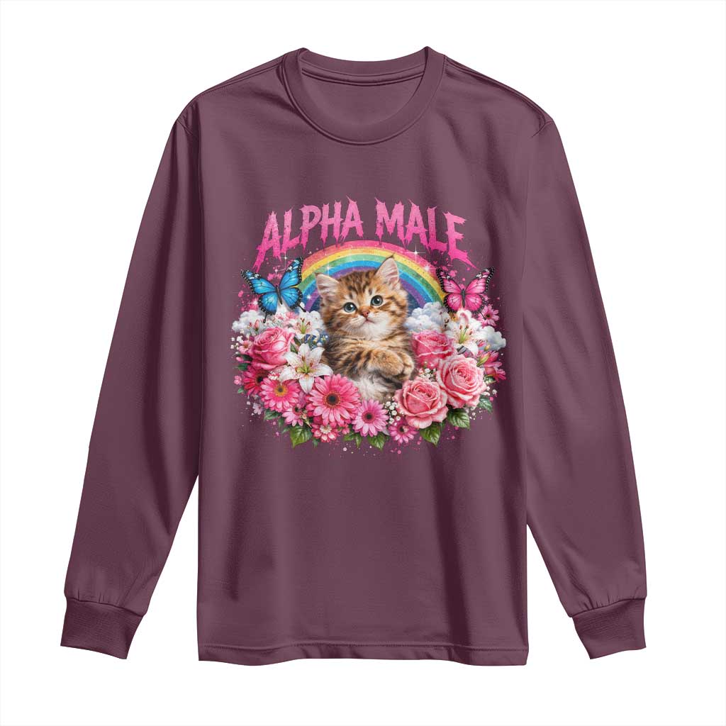 Alpha Male Long Sleeve Shirt Funny Cat Kitten Meme Rainbow Floral