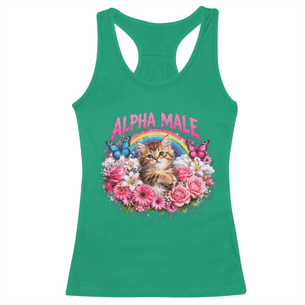 Alpha Male Racerback Tank Top Funny Cat Kitten Meme Rainbow Floral