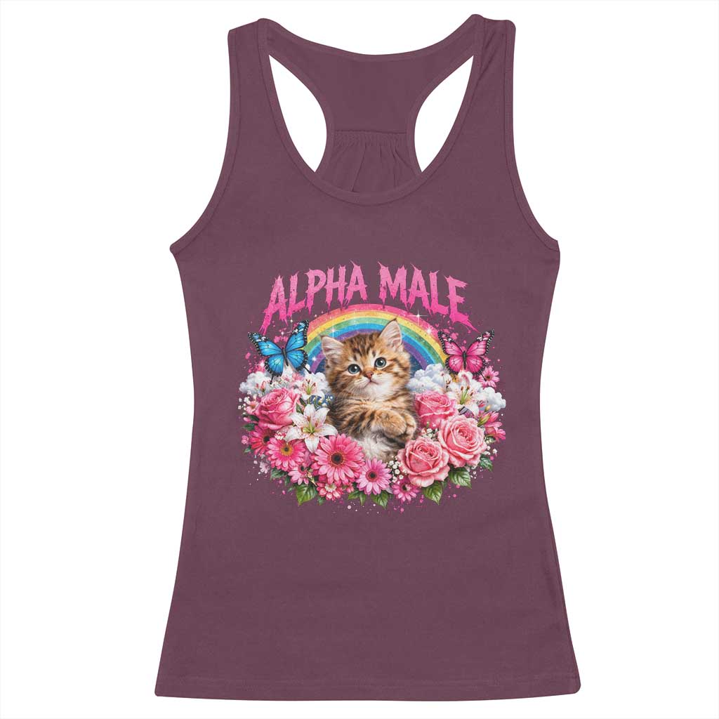 Alpha Male Racerback Tank Top Funny Cat Kitten Meme Rainbow Floral