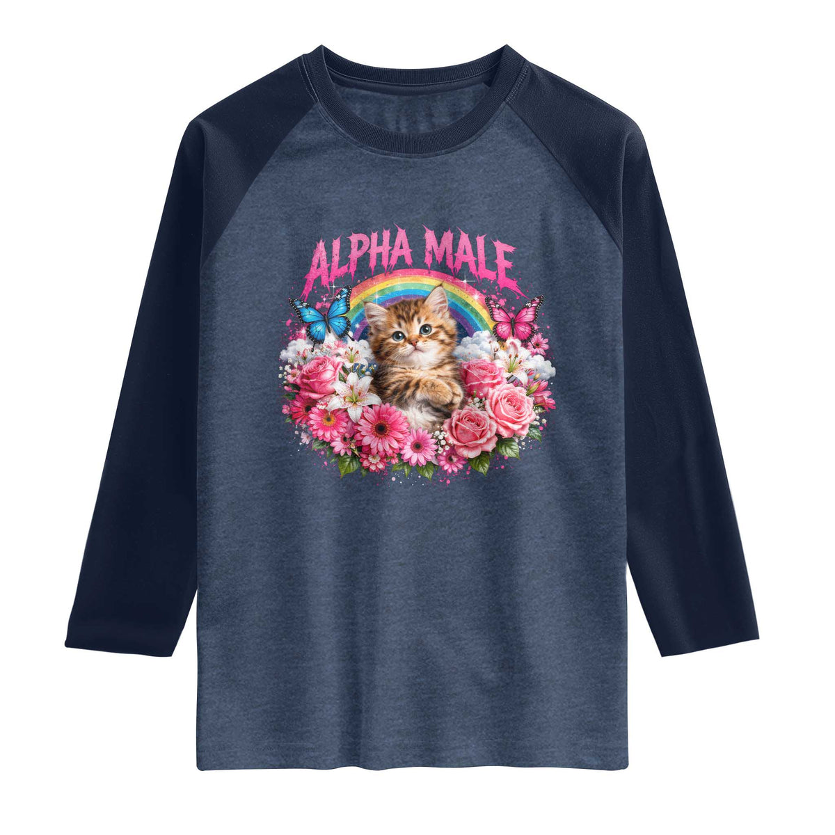 Alpha Male Raglan Shirt Funny Cat Kitten Meme Rainbow Floral