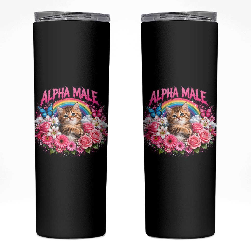 Alpha Male Skinny Tumbler Funny Cat Kitten Meme Rainbow Floral