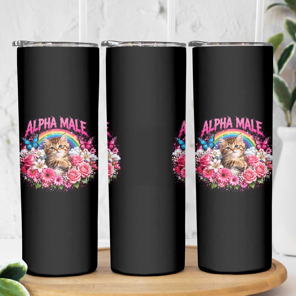 Alpha Male Skinny Tumbler Funny Cat Kitten Meme Rainbow Floral