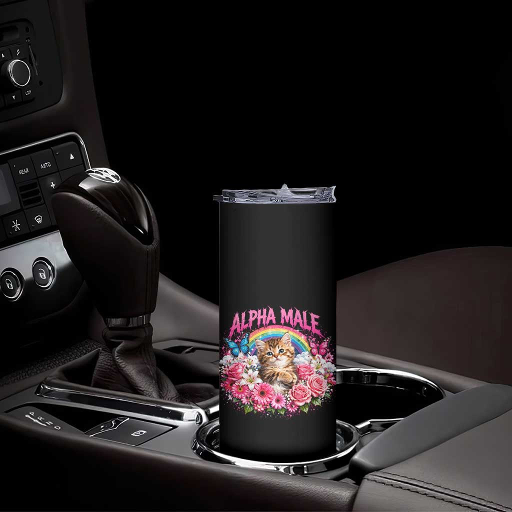 Alpha Male Skinny Tumbler Funny Cat Kitten Meme Rainbow Floral