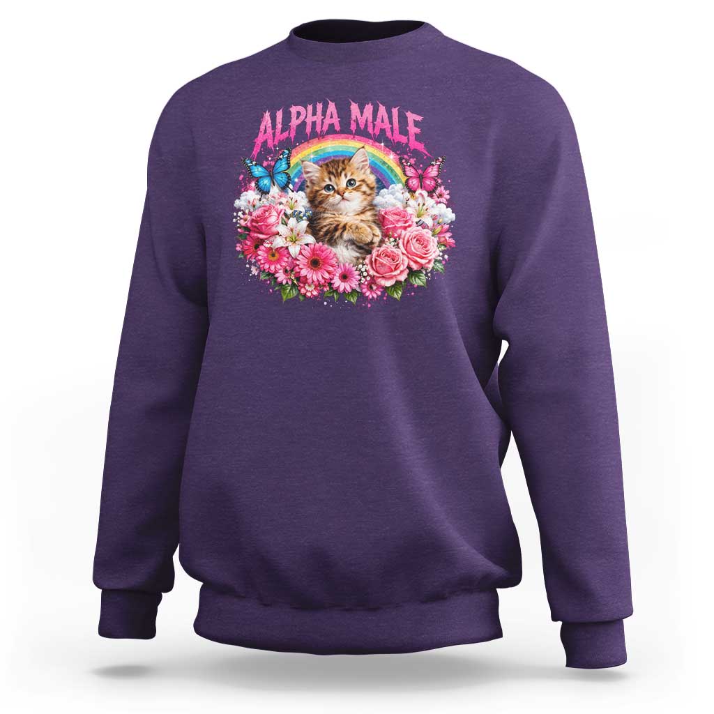 Alpha Male Sweatshirt Funny Cat Kitten Meme Rainbow Floral