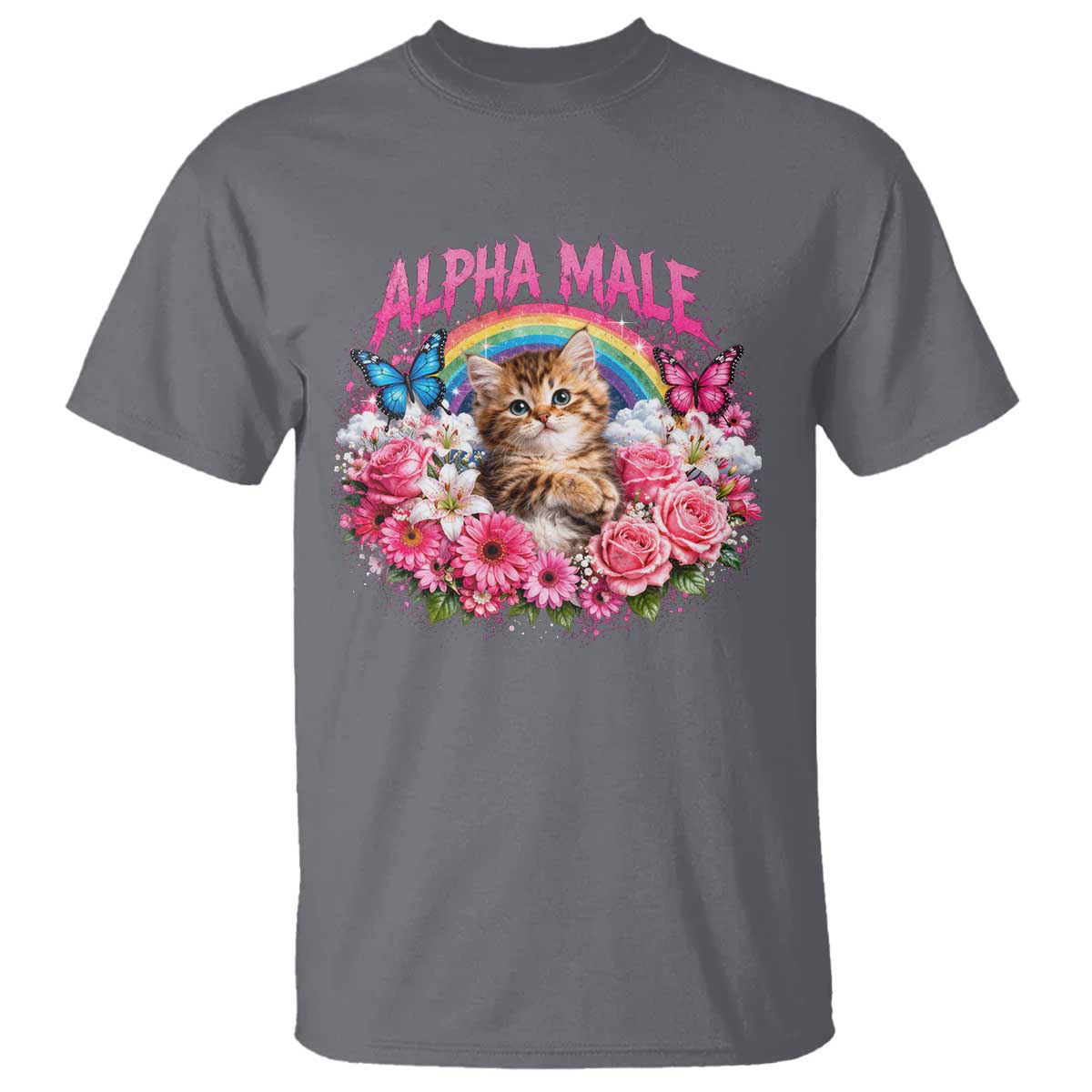 Alpha Male T Shirt Funny Cat Kitten Meme Rainbow Floral