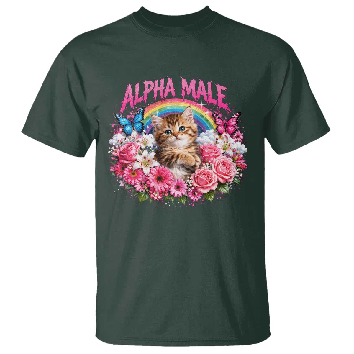 Alpha Male T Shirt Funny Cat Kitten Meme Rainbow Floral