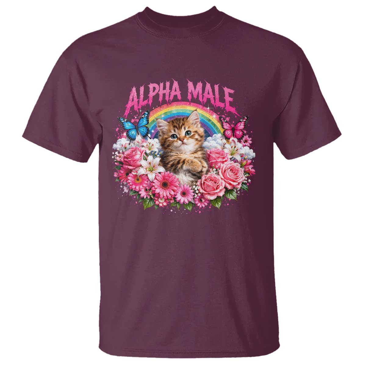Alpha Male T Shirt Funny Cat Kitten Meme Rainbow Floral