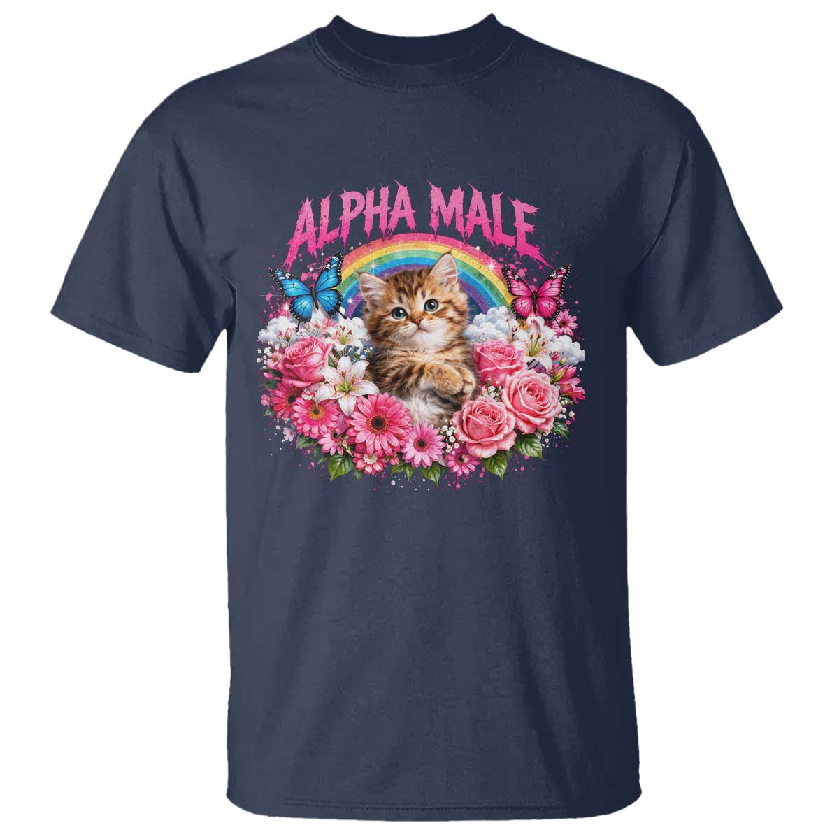 Alpha Male T Shirt Funny Cat Kitten Meme Rainbow Floral