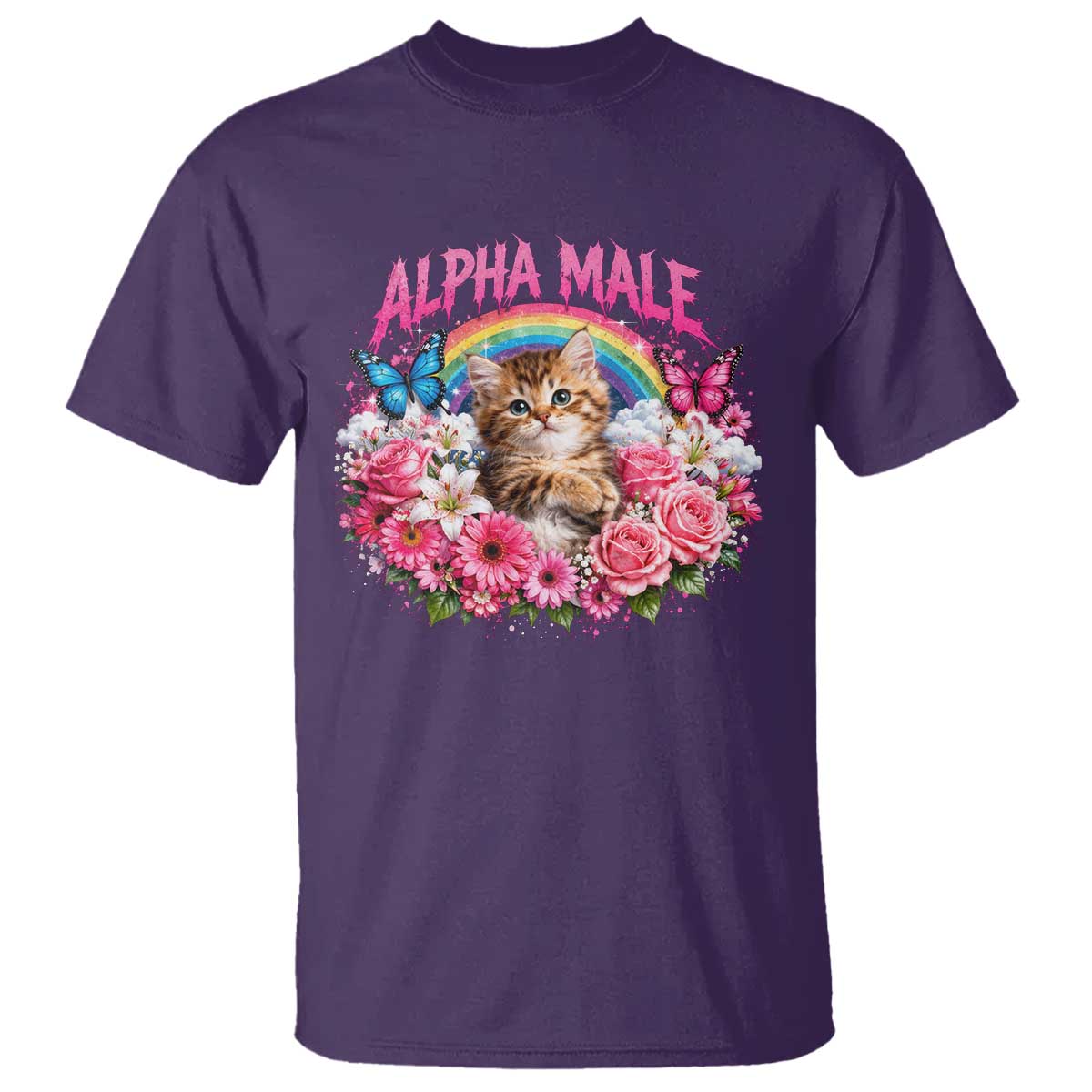 Alpha Male T Shirt Funny Cat Kitten Meme Rainbow Floral