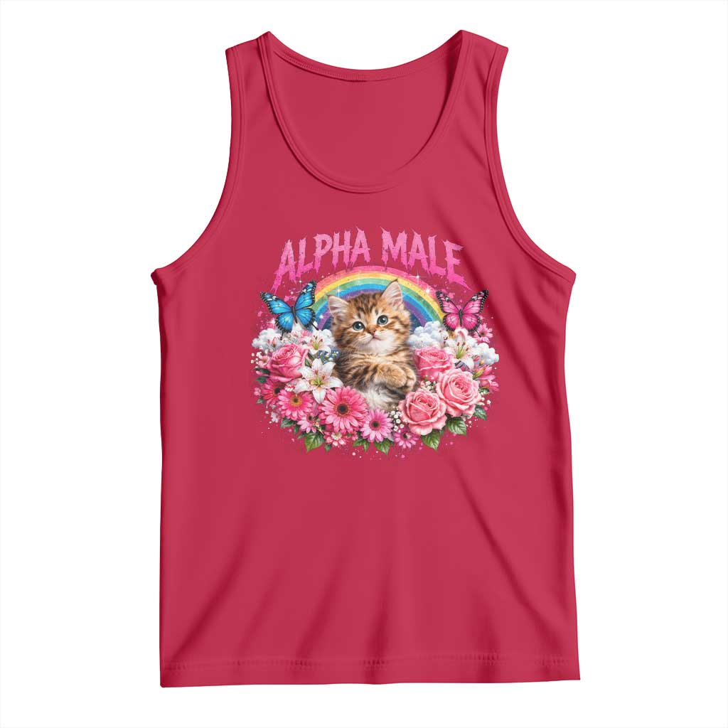 Alpha Male Tank Top Funny Cat Kitten Meme Rainbow Floral
