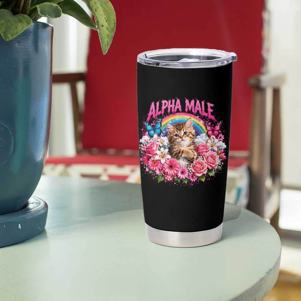 Alpha Male Tumbler Cup Funny Cat Kitten Meme Rainbow Floral