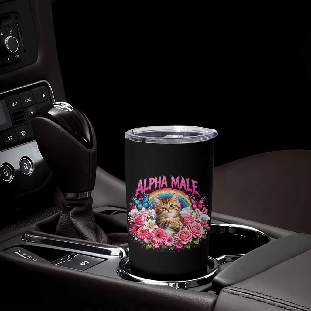 Alpha Male Tumbler Cup Funny Cat Kitten Meme Rainbow Floral
