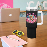 Alpha Male Tumbler With Handle Funny Cat Kitten Meme Rainbow Floral