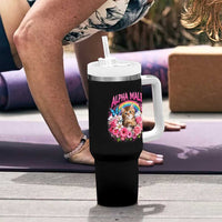Alpha Male Tumbler With Handle Funny Cat Kitten Meme Rainbow Floral