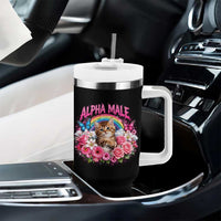Alpha Male Tumbler With Handle Funny Cat Kitten Meme Rainbow Floral