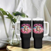 Alpha Male Tumbler With Handle Funny Cat Kitten Meme Rainbow Floral