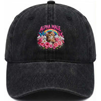Alpha Male Washed Cotton Baseball Cap Funny Cat Kitten Meme Rainbow Floral