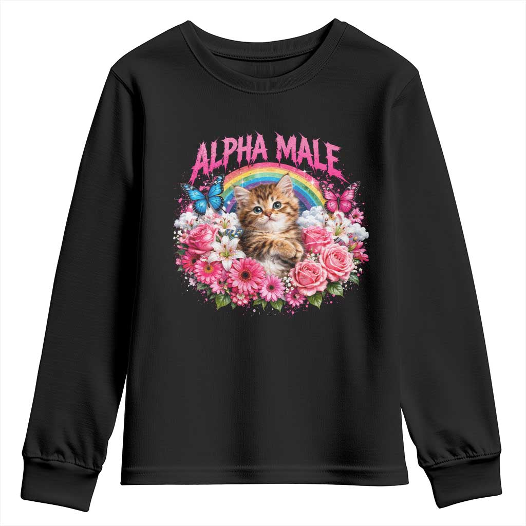 Alpha Male Youth Sweatshirt Funny Cat Kitten Meme Rainbow Floral