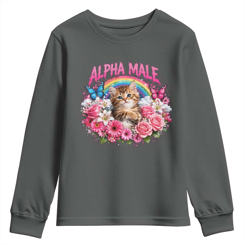 Alpha Male Youth Sweatshirt Funny Cat Kitten Meme Rainbow Floral
