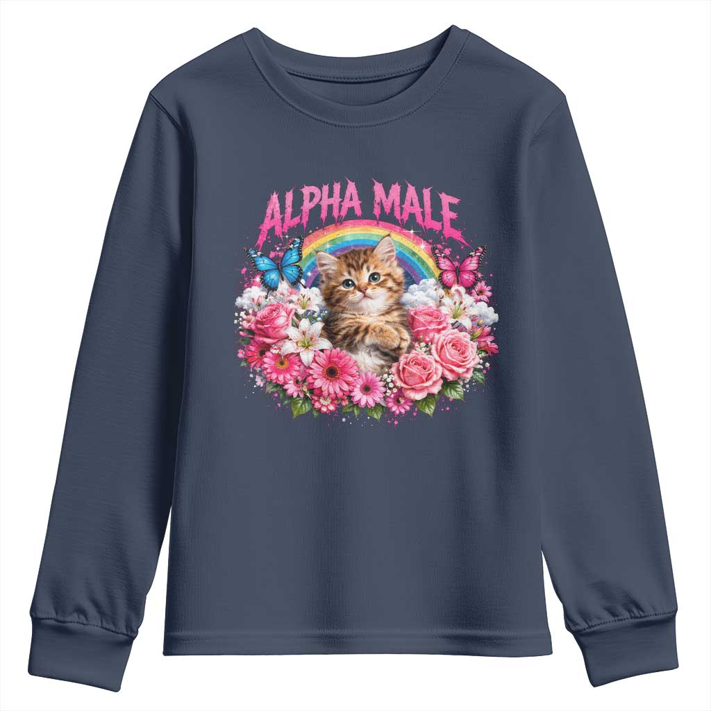 Alpha Male Youth Sweatshirt Funny Cat Kitten Meme Rainbow Floral
