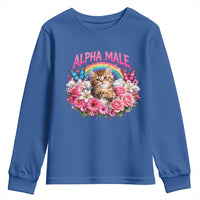 Alpha Male Youth Sweatshirt Funny Cat Kitten Meme Rainbow Floral