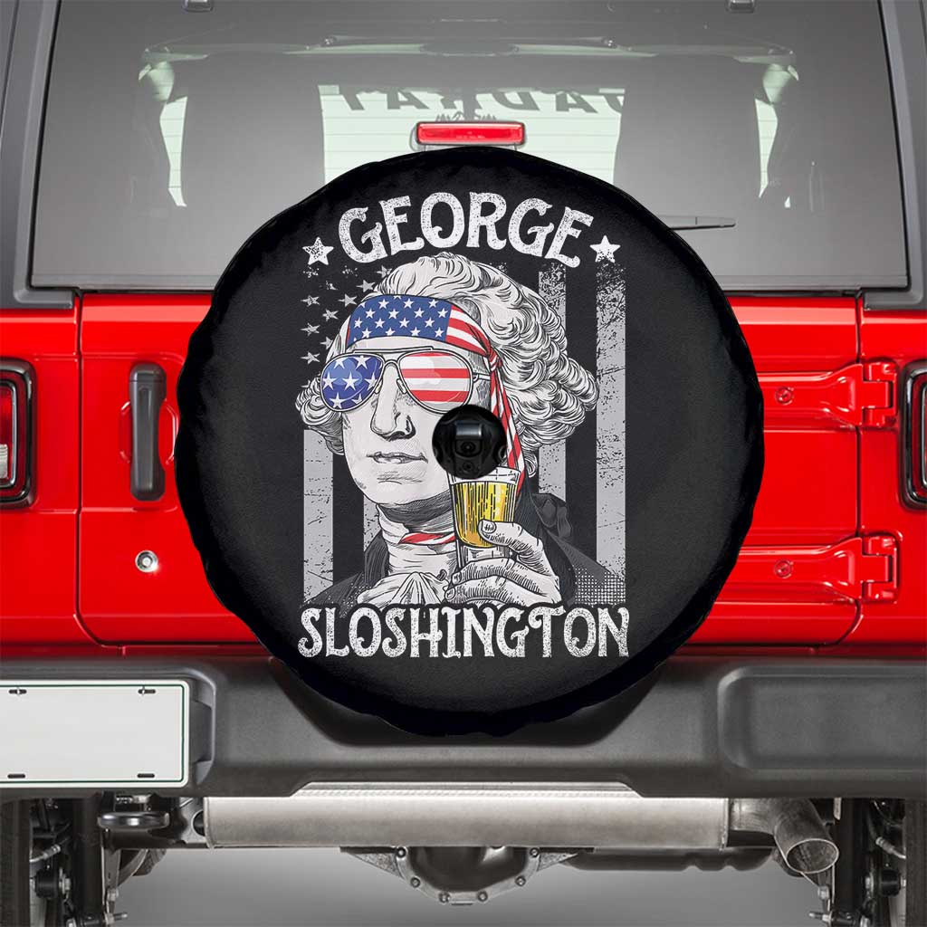 Funny 4th of July George Sloshington Washington Spare Tire Cover Retro America Flag - Wonder Print Shop