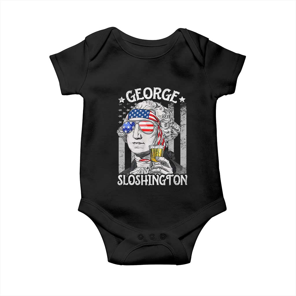 Funny 4th of July George Sloshington Washington Baby Onesie Retro America Flag - Wonder Print Shop
