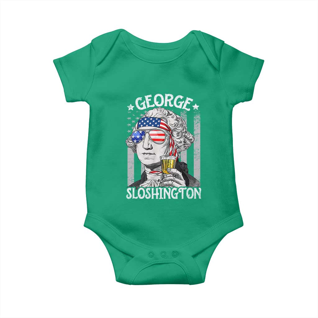 Funny 4th of July George Sloshington Washington Baby Onesie Retro America Flag - Wonder Print Shop