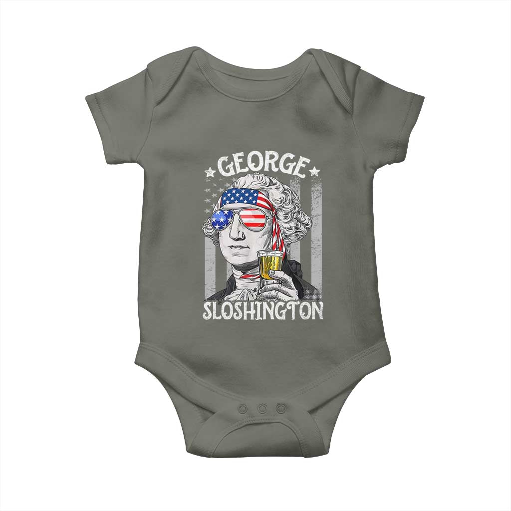 Funny 4th of July George Sloshington Washington Baby Onesie Retro America Flag - Wonder Print Shop