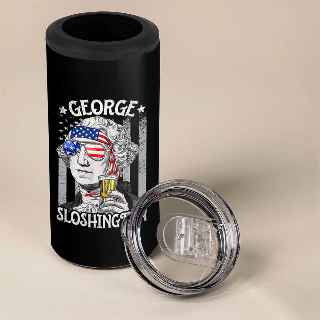 Funny 4th of July George Sloshington Washington 4 in 1 Can Cooler Tumbler Retro America Flag - Wonder Print Shop
