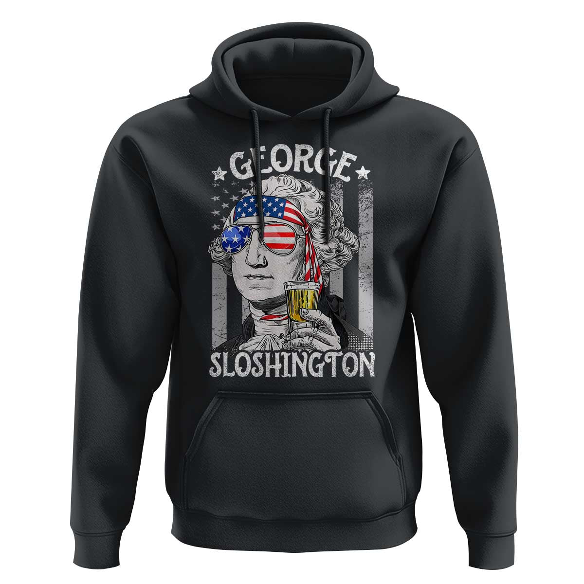 Funny 4th of July George Sloshington Washington Hoodie Retro America Flag - Wonder Print Shop