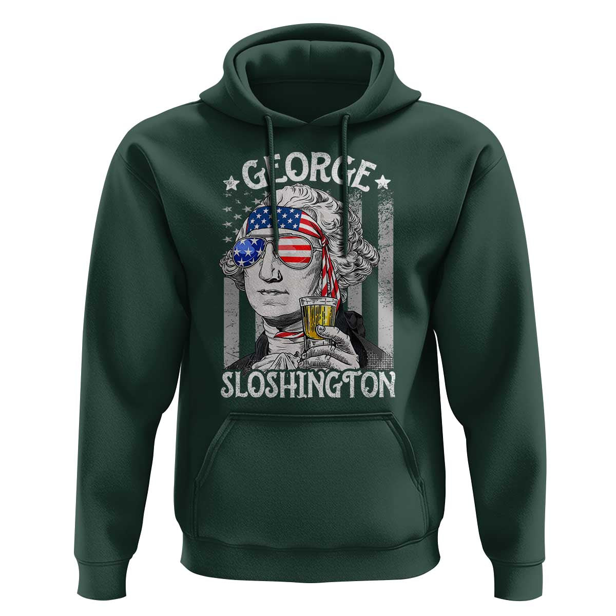 Funny 4th of July George Sloshington Washington Hoodie Retro America Flag - Wonder Print Shop