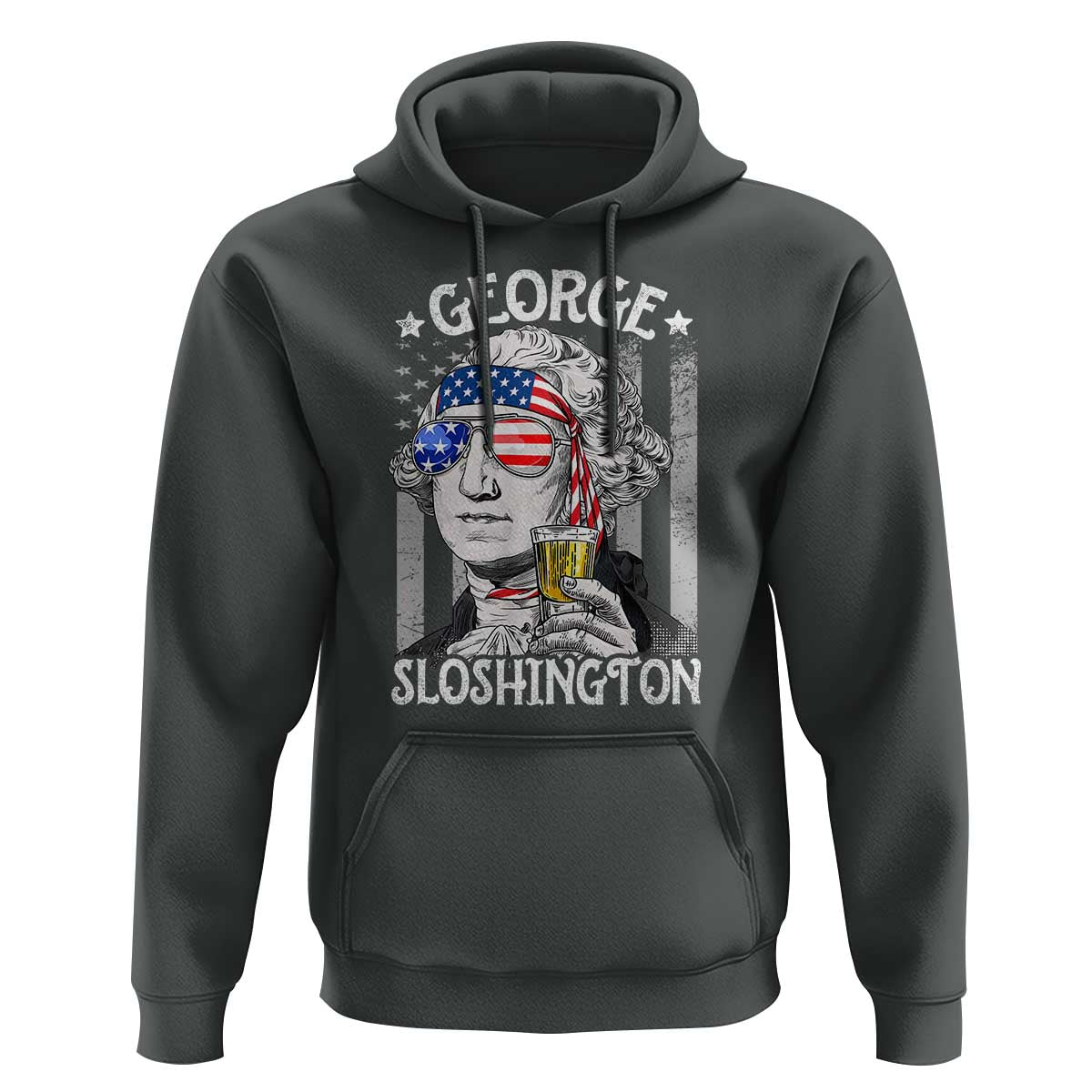 Funny 4th of July George Sloshington Washington Hoodie Retro America Flag - Wonder Print Shop