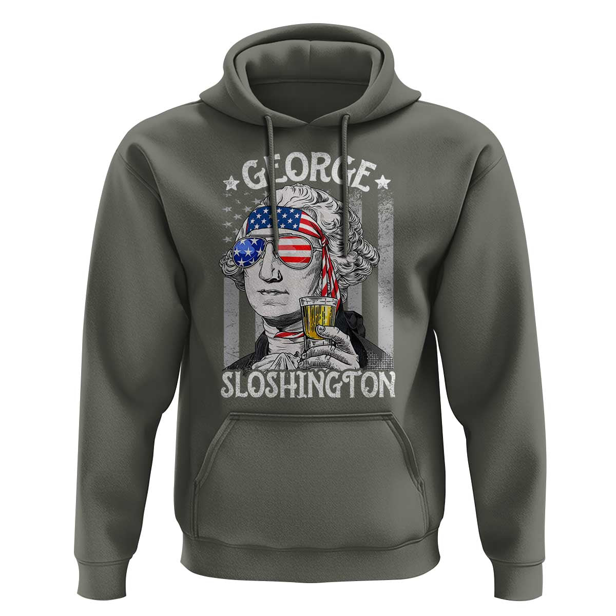 Funny 4th of July George Sloshington Washington Hoodie Retro America Flag - Wonder Print Shop