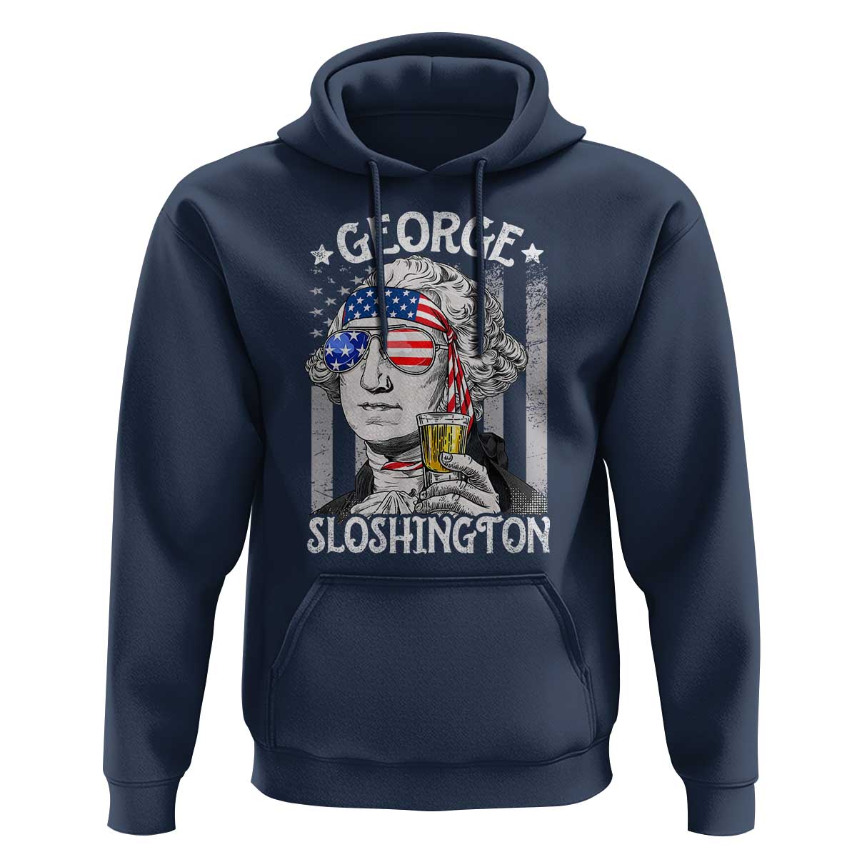 Funny 4th of July George Sloshington Washington Hoodie Retro America Flag - Wonder Print Shop