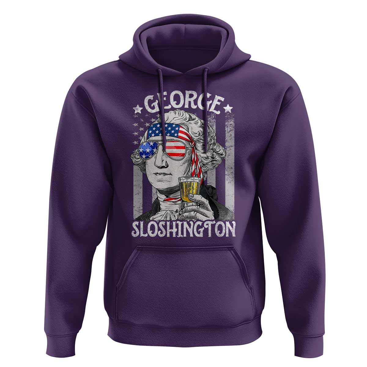 Funny 4th of July George Sloshington Washington Hoodie Retro America Flag - Wonder Print Shop