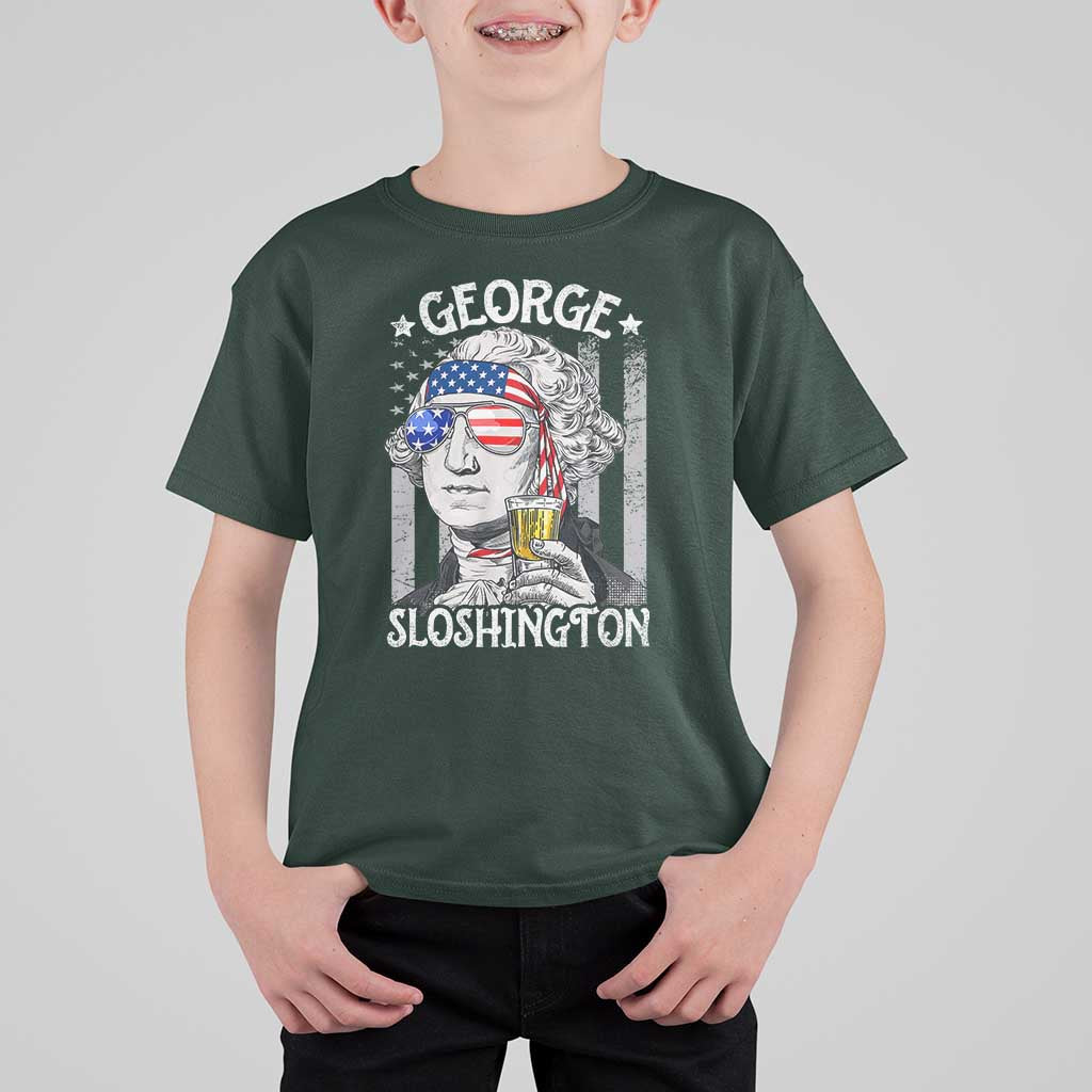 Funny 4th of July George Sloshington Washington T Shirt For Kid Retro America Flag - Wonder Print Shop