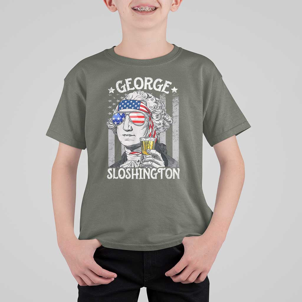 Funny 4th of July George Sloshington Washington T Shirt For Kid Retro America Flag - Wonder Print Shop
